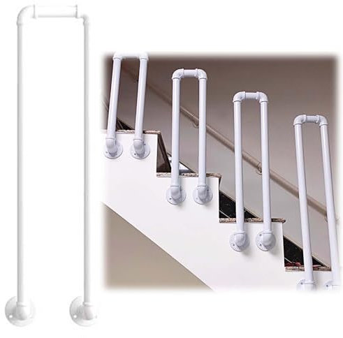 Wrought Iron Loft Handrail with Screws - U-Shaped Newel Post for Indoor Outdoor Balcony, Corridor Villas, White(45cm/17.7 inch)