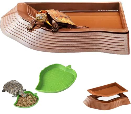 3 st sköldpaddsvattenskålar med rampblad sköldpadda maträtt reptil matvattenskålar reptil bad pool akvarium prydnad för gecko, orm, sköldpadda, skäggig drake, ödla (stor)