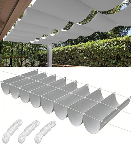 Vela Ombreggiante a Onda Retrattile 4x6m Tenda da Sole per Esterno Vele Ombreggianti Impermeabile Telo Parasole con Fune Occhiellato Protezione UV Tenda Vela per Giardino Terrazza Grigio chiaro