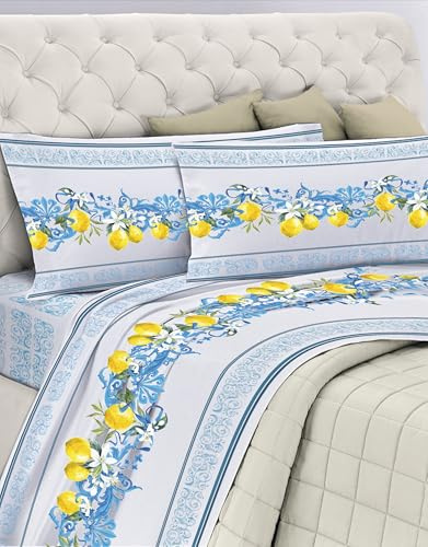 GEMITEX Completo Letto Cotone In, 100% COTONE, Traspirante, Privo di Sostanze Nocive, Qualità Certificata STANDARD 100 by OEKO-TEX Fiducia nel Tessile, MATRIMONIALE, G23/CELESTE, Designed in Italy