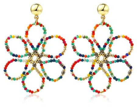 Bunt Blume Ohrringe Spaß Mode Böhmische Perlen Hohl Baumeln Ohrringe