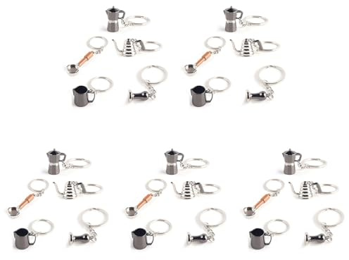 Xnuiasqe 25PCS Coffee Tamper Keychain Espresso Portafilter Moka Pitcher Keyring Portable Coffee Accessories Gift