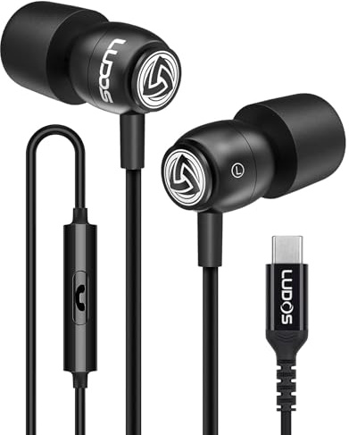 Ludos CLAMOR USB C Headphones for iPhone 17 16 15 Pro Max Plus Air iPad Pro, 5 Years Warranty, USB-C Earbuds for Samsung Galaxy S26 S25 S24 S23 Ultra S22 S21 FE S20 A55 A54 A53, USB Type C Earphones