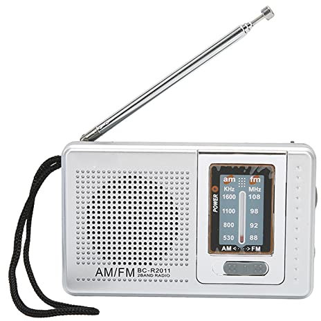 Radio portátil Am FM con Altavoz Integrado, Funciona a Pilas, Ideal para Viajes al Aire Libre, Color Gris Plateado.