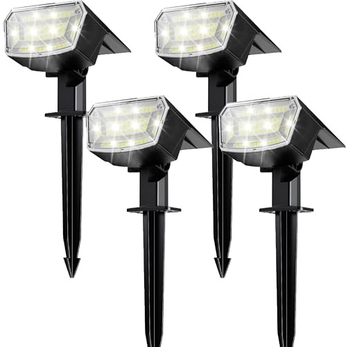 TECKNET Solar Lights Outdoor Garden,59 LED Solar Landscape Spot Lights with Natural Color Lighting, 3 Lighting Modes 6700K, IP65 Waterproof Auto On/Off for Garden Yard Pathway, 4 Pack[Energy Class A]