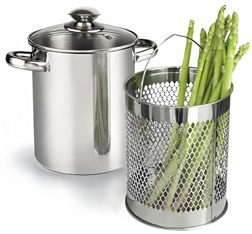 Pentola Per Zuppa Con Coperchio, Pentola Per Brodo Con Colino, Pentola Per Asparagi, Pentola Per Cottura A Vapore In Acciaio Inox Con Cestello E Coperchio Per Pasta Da 16 Cm