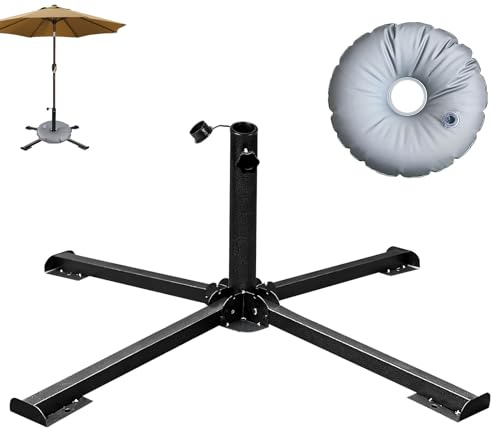 Recitem Pied de parasol en fonte - Support en croix - Pour balcon, terrasse, jardin, plage, camping - Sac à eau - Matériau PVC résistant aux intempéries (B)