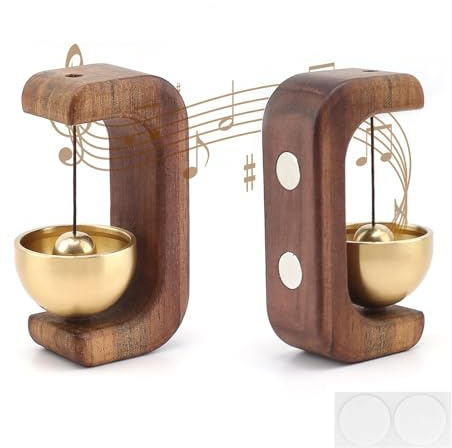 PHMING Campanello Casa con Magnete, Campanello Magnetico in Noce Nero, Gong per Porta in Legno, Contiene Nastro Biadesivo, Non Richiede Foratura, per Porte, Frigoriferi, Negozi