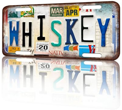 Vintage License Plate Wall Decor Whiskey Tin Sign for Home Office Garage Bar Restaurant Living Room Garden Yard 12 x 6 Inches (25192)
