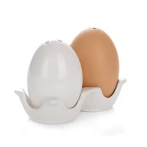 Egg Shape Salt and Pepper Shakers,Ceramic Novelty Salt Pepper Shaker Set with Tray,Cute Spice Jar Set for Kitchen Gadgets Cooking Table, RV, Camp,BBQ
