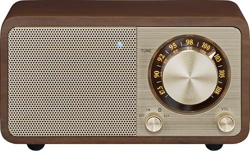 SANGEAN WR-7 Plus (2. Generation) – Kompaktes Retro Radio mit Bluetooth Lautsprecher, FM-Empfang, integriertem Akku, tragbares Design & Echtholz-Gehäuse, Vintage Walnuss