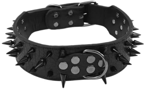 Hundehalsband mit Stacheln, verstellbar, breit und groß, mit Nieten, Hundehalsband aus PU-Leder, cool für mittelgroße und große Rassen, Spike für Hunde