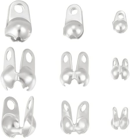 Beebeecraft 150 Pieza de 3 tamaños de Puntas de Cuentas de Latón Chapadas En Plata de Ley Pequeñas Abiertas Plegables para Cubrir Nudos Tapas de Extremos Cadenas de Bolas para Hacer Joyas Pulseras Y