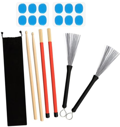 WEKADRIN Drum Brush Set for Adults and Boys and Girls Wood Drum Sticks Silent Mute Tips for Practice Sessions Includes Velvet Bag