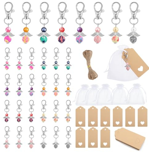 woric 35set Gastgeschenke, Schutzengel + Organzasäckchen Geschenkanhänger | 35 Schutzengel Anhänger inkl. Kraftpapier Anhänger&Organzasäckchen Gastgeschenke Hochzeit Taufe Abschied