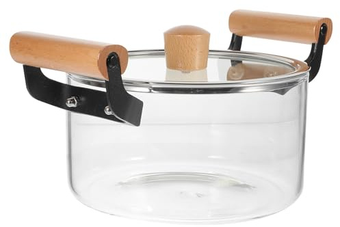 OFFSCH Marmite en Verre Transparent 2,5 L Double Anse, Casserole Résistante la Chaleur pour Cuisson à Gaz, Soupière pour Soupe, Nouilles et Mijotés, Ustensile Cuisine Ménager Pratique