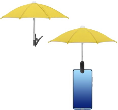 sourcing map Phone Umbrella - Adjustable Cell Phone Umbrella Sun Shade with Stable Clip Universal Mini Cellphone Shade Cover for Beach/Pool/Outdoor, Yellow