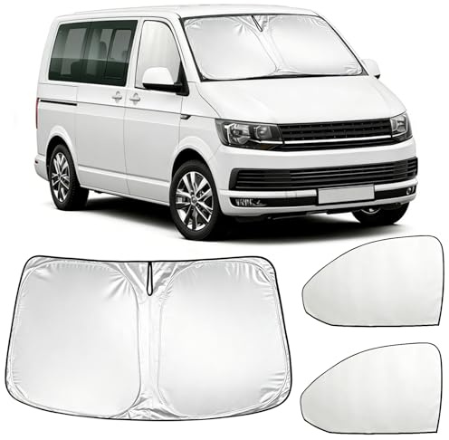 Sonnenschutz Auto frontscheibe für VW T5 T6 Thermomatte Magnetische 3Pcs | NIGOOLATA Sonnenschutz Frontscheibe Verdickt Sonnenblende Frontscheibenabdeckung, Innen Verdunkelung, UV-Schutz, Faltbare