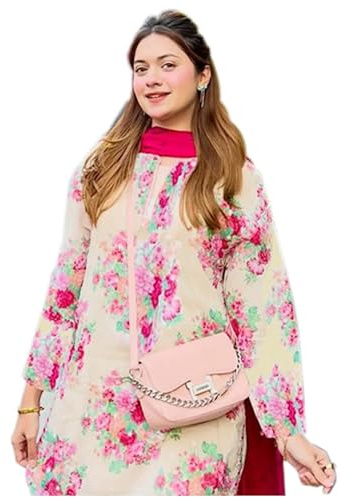 ANNI Designer Kurta Damklänning, etnisk klänning, viskosblandning, palazzo, dupatta, etnisk klänning, set, elegant, traditionell kostym för kvinnor, Färg: creme, XL