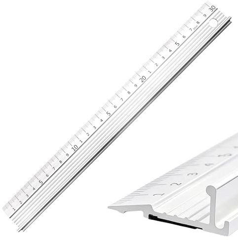 30cm White Aluminium Cutting Ruler with Raised Grip, Non-Slip Safety Edge Tool for Craft, DIY & Precision Measurement
