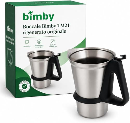 Boccale Bimby TM21 Originale in Acciaio Inox 2L con Tacche Graduate e Sensore Temperatura Integrato, Ricambio per Robot da Cucina Bimby TM21 con Impugnatura Ergonomica