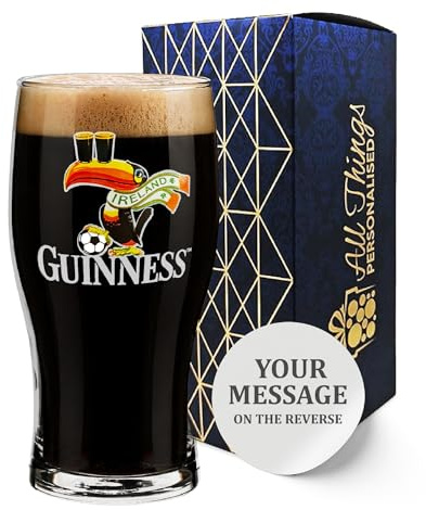 All Things Personalised Official Football Ireland Guinness Pint Glass, Engrave with Any Message for Any Occasion, Stylize with a Variety of Fonts, Laser Engraved, Gift Box Included
