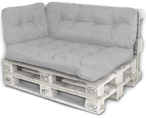 BOBO LACESTONE Palettenkissen Palettenauflagen Sitzkissen Rückenlehne Kissen Palette Polster Sofa Couch (Set Sitzfläche + Rückenteil + Seitenteil, Hellgrau)