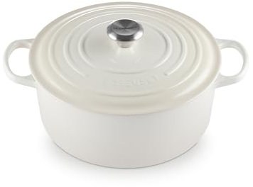 Le Creuset Evolution Cocotte de hierro fundido con tapa, Redonda, Pomo de acero inoxidable, ⌀ 28 cm, 6,7 L, Beige Merengue,21177287164430