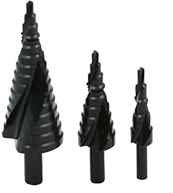 Mengshen Foret Étagé Ensemble 3 pièces 4-12mm/4-20mm/4-32mm, HSS Flûte Spirale en Nitrure Poignée Triangle Foret Pagode pour Acier au Carbone, tôle, Panneaux isolants, Panneaux en PVC, Planches