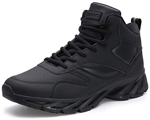 Joomra Men's Walking Shoes Leather Lace up High Top Travel Skate Casual Sport Footwear Tennis Jogging Fashion Sneakers All Black Size 10