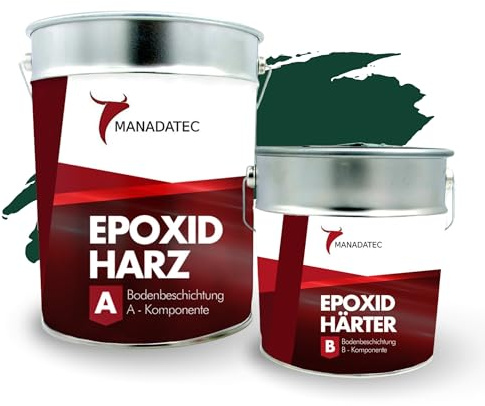 MANADETEC Resina epossidica 2k per rivestimento di pavimenti 5kg I Verde muschio RAL 6005 I Senza solventi, ecologico, inodore I Rivestimento per pavimenti di garage e cantine I Antiurto