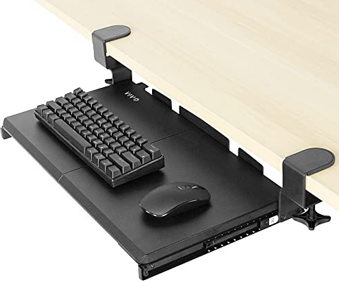VIVO Small Keyboard Tray Under Desk Pull Out with Extra Sturdy C Clamp Mount System, 20 (26 Including Clamps) x 11 inch Slide-Out Platform Computer Drawer for Typing, Black, MOUNT-KB05ES
