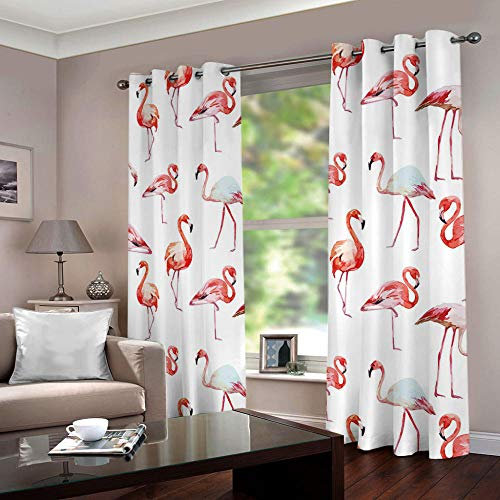 JYNVOAT Vorhang Kinderzimmer Flamingo Kinder Vorhänge mit Ösen Polyester Gardinen Thermovorhang Blickdicht Ösenschal Kindergardinen für Wohnzimmer Schlafzimmer,2er Set,70x160cm (B x H),Rosa