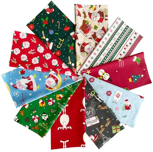 Jukway 10 Pièces Tissu Noel Coton Tissus Couture Patchwork Carrés Tissus Noel Imprimés Prédécoupé Bundles pour Artisanat Fournitures Décoration Bricolage Scrapbooking (25 x 25 cm)