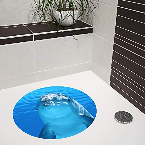 AnTina TAPES® Duschmatte als Antirutsch Aufkleber (rund Ø 55cm, Delphin) | selbstklebend, für Dusche & Badewanne, hygienisch, PVC, zertifizierte Rutschhemmung, barfußfreundlich, pflegeleicht