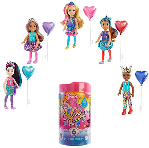 Barbie Chelsea Color Reveal Fiesta, muñeca sorpresa de cumpleaños con accesorios de moda de juguete y globo (Mattel GTT26)
