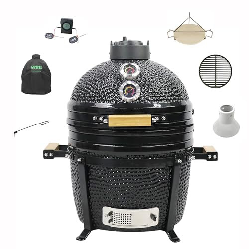 YNNI KAMADO TQTT15BL15.7 Kamado sur pied, barbecue, céramique, œuf, fumoir, lot avec ExtrasTQTT15BL
