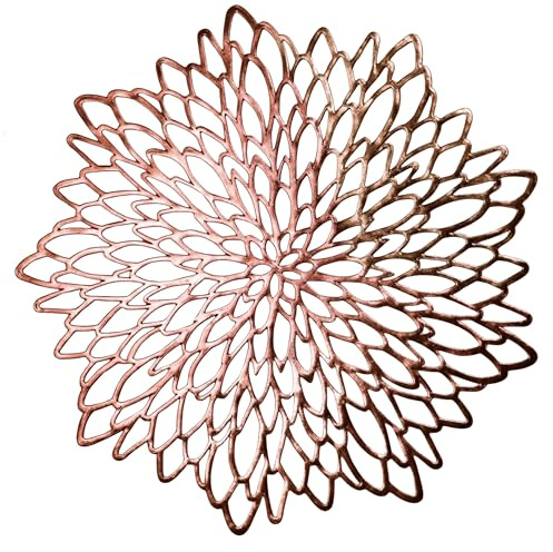12 Pairs Rose Gold Placemats & Coasters 24 Pcs Metallic Pressed Vinyl For Dinning Table Mats Round Floral Charger Decoration For Wedding Valentine's Day Christmas Anniversaries Holiday By Snowkingdom
