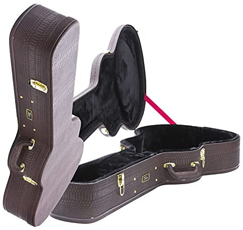 Fame Jumbo Gitarrenkoffer, Dark Brown Snakeskin-Optik, Wetterfest, Stabil, Polsterung, Zubehörfach, Robuste Metallschnallen, Tragegriff für Westerngitarren