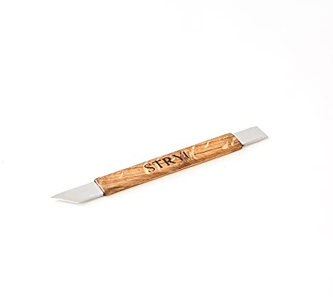 STRYI Coltello in pelle, doppio lato, classico, acciaio al carbonio, manico in legno