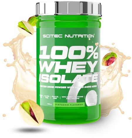 Scitec Nutrition 100% Whey Isolate - Proteína de suero con aminoácidos | Aislado e hidrolizado de suero - L-Glutamina y L-Arginina - Fórmula sin azúcar ni gluten - 700 g, Pistacho