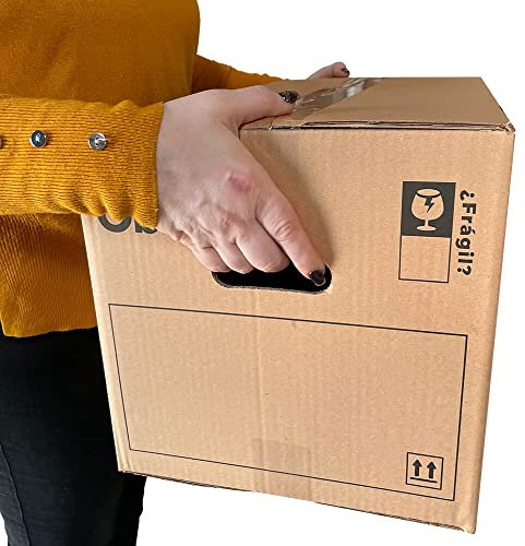 Oblait Box Pack 10 Cajas de Cartón 50 x 30 x 30 cm con Asas Talla L 45 Litros. Ultraresistenes. Fabricadas para Mudanza, Almacenaje y Transporte.