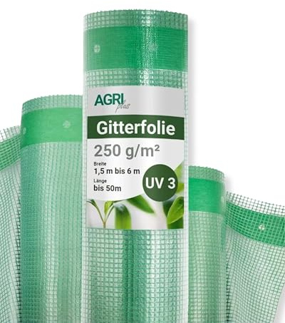 AGRI plus Gitterfolie 250 g/m² I 1,5 x 1 m I UV-beständige & reißfeste Gartenfolie mit Nagelrand I Lichtdurchlässig & wetterfest I Transparente Folie für Gewächshaus, Frühbeet & Außeneinsatz