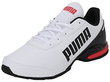 PUMA EQUATE SL, Chaussure de Course sur Route Mixte, Puma Blanc Puma Noir High Risk Rouge, 44.5 EU