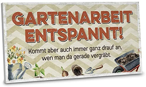ARTFAVES® Gartenschild - Gartenarbeit entspannt | Shabby Chic Vintage Gartendeko, Schild mit Spruch zum Thema Garten/Hobbygärtner | Größe: 30 x 15 cm