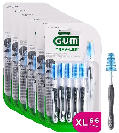 GUM TRAV-LER Interdentalbürsten | für gründliche Reinigung zwischen den Zähnen | flexibler Griff | Zahnreinigung und Plaque Entfernung | 2.6mm, ISO 7 | Größe XL | 6x6 Packung
