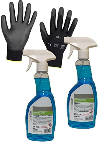 2 x repstar Scheibenenteiser 500ml + 1Paar ILODA Schutzhandschuhe, Enteiserspray Auto, Eisentferner für Autoscheiben