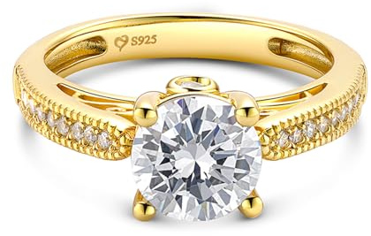 Jeulia Damen-Ring aus Sterlingsilber: Zirkonia vergoldet, Verlobungsring, Diamant-Bandring für Frauen und Mädchen, Ring, Partyschmuck, personalisiertes Jubiläumsgeschenk
