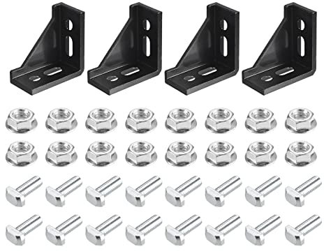 sourcing map 4Ensemble Intérieur Coin Support Gousset Trousses, 58x58x29mm 3060 Angle Connecteur pour Série 3030 Aluminium Profilé (Noir/ 16 x Hex Bride Écrous & Fente T Vis)