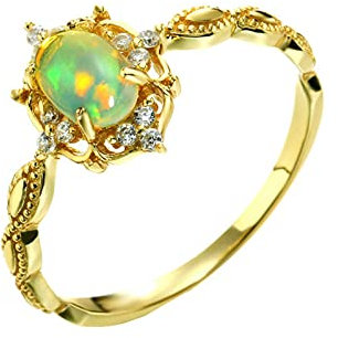 Ayoiow Verlobung Ringe Frau, Verlobungsring Damen 585 Gold mit Oval Opal Ring Mehrfarbig Größe 51 (16.2)